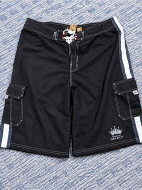 Select Black Board Shorts with White & Navy Side Stripes